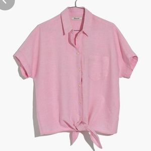 Pink madewell button front tie short sleeve top